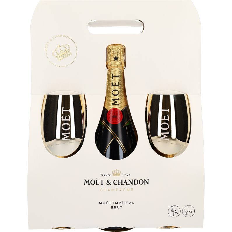 Champagne Moet & Chandon Brut Imperial met 2 Gouden Glazen Champagne Moet & Chandon Brut Imperial met 2 Gouden Glazen