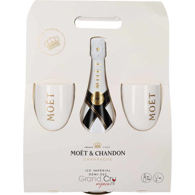 Champagne Moet Chandon Ice Imperial geschenkdoos met 2 glazen Champagne Moet Chandon Ice Imperial geschenkdoos met 2 glazen
