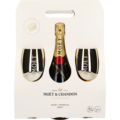 Champagne Moet & Chandon Brut Imperial met 2 Gouden Glazen