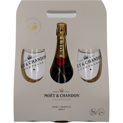 Champagne Moet & Chandon Brut Imperial met 2 doorzichtige glazen