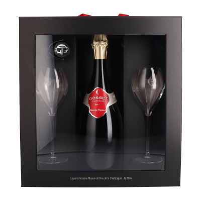 Gosset Giftbox met Champagne Gosset Grande Reserve Brut & 2 Flûtes en 1 Stopper