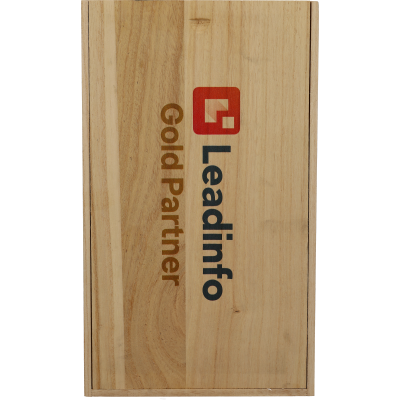 Gepersonaliseerde schuifkist voor 2 flessen met eigen logo, tekst of afbeelding in full color